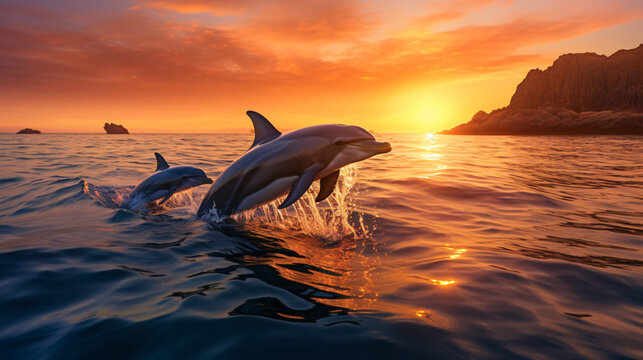 Photo of four dolphins swimming gracefully