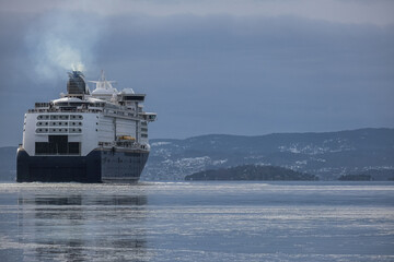 Color passenger freighter roll on roll off ro-ro pax cruise ferry Fantasy Magic in port of Oslo,...