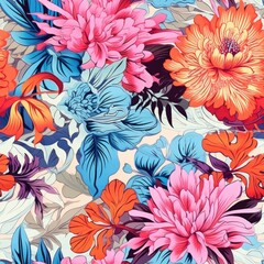Colorful Flower Pattern on White Background - Seamless Design for Various Projects
