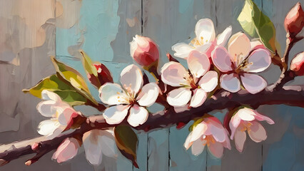 The oil painting  pink magnolia flowers in spring brush strokes. Digital illustration created with Generative AI	
