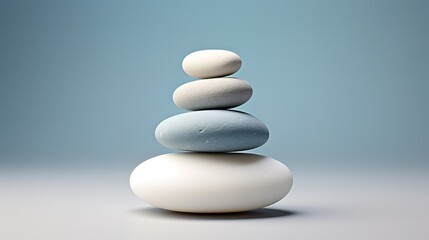 Fototapeta na wymiar Pile of Zen stones on pastel blue background. generative AI
