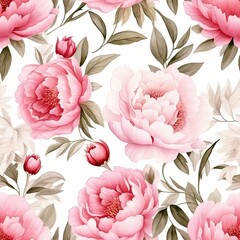 Large Pink Flower on White Background - Seamless Pattern