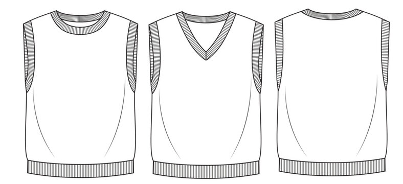 Knitted vest for men, round neck and v-neck.
