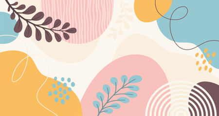 Colorful poster background vector illustration.Exotic plants, branches,art print for beauty, fashion and natural products,wellness, wedding and event.