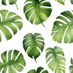 Seamless Pattern of Green Leaves on White Background