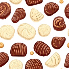 Assorted Chocolates on White Background - A Seamless Pattern Collection of Various Types