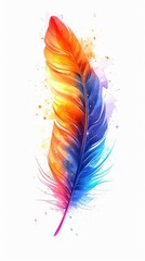 Magic colorful feather. Multicolor feather watercolor hand drawn feather, illustration..