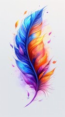 Magic colorful feather. Multicolor feather watercolor hand drawn feather, illustration..