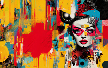 Colorful Pop art collage. Beauty woman face