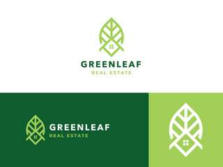 Vector set of green eco letters logo with leaves. Ecological font