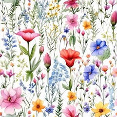 Colorful Watercolor Flowers on White Background