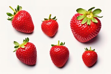 Big and small strawberries on white background. generative AI