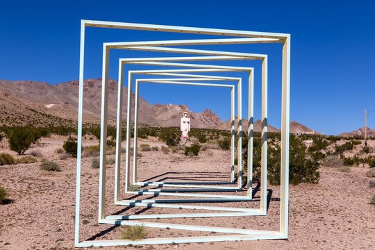 Beatty, Nevada, USA - November 10, 2023: Lady Desert of Nevada Public Art Sculpture, Famous Goldwell Open Air Museum in Rhyolite Ghost Town