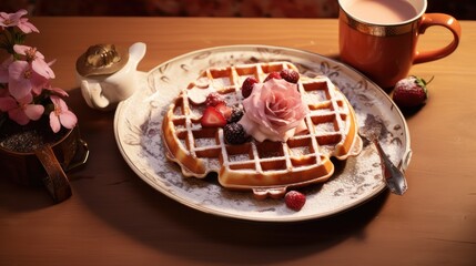 Naklejka premium Berry Waffles with Milk. Generative AI