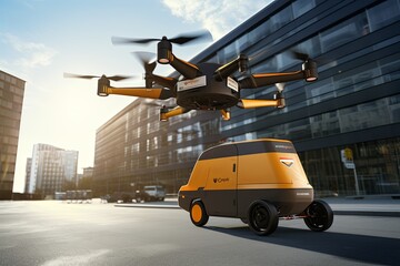 Drone shipping last mile delivery urban drone fleet cargo drones, efficiency of airborne delivery. Urban logistics, package drone fleets for streamlined transportation, autonomous delivery systems.