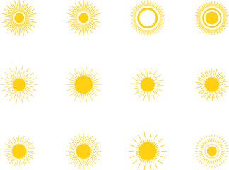 Vector cartoon sun icon. Shining light rays. Summer Isolated vector illustration.