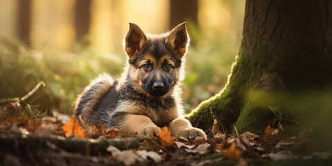 A Young Dog in the Forest by AI generate.