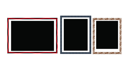 Realistic picture frame mockup black border set. Isolated Black picture frames mock-up. Home decoration, photography presentation.