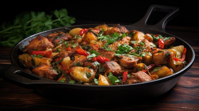 Georgian pork ojakhuri.. Generative AI