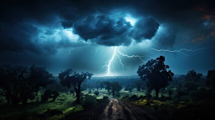 Lightning Over Countryside Road