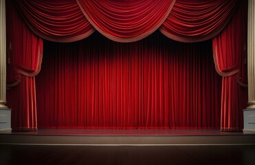 Empty stage with red curtains. generative AI