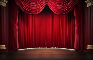Empty stage with red curtains. generative AI