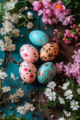 Obraz na płótnie Canvas Easter eggs with flowers. Selective focus.