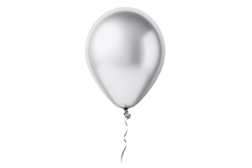 Silver helium birthday balloon on transparent background. Generative ai design.