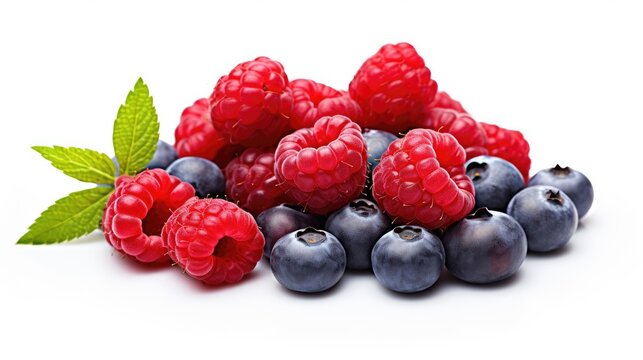 Raspberries and blueberries isolated.. Generative AI