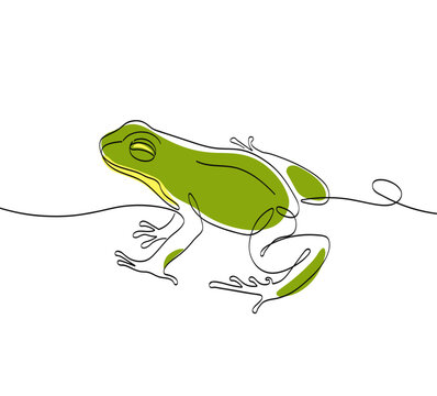 Continuous one line drawing green tree frog. Minimalist black linear sketch isolated on white background.