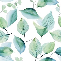 Obraz premium Seamless Pattern of Green Leaves on White Background