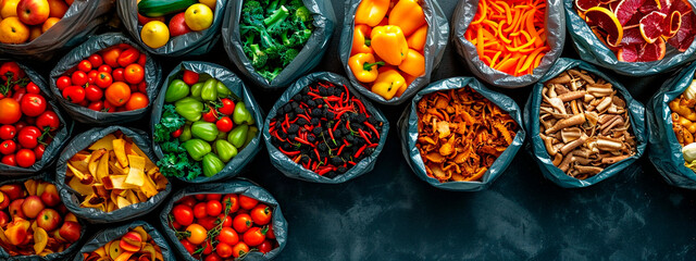 Sorting food waste into compost. Selective focus.