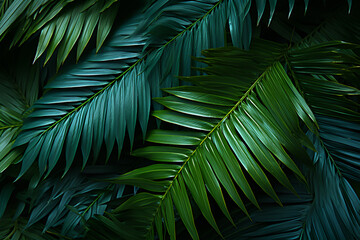 Green palm leaf pattern texture abstract background. Copy space for graphic design tropical summer concept.