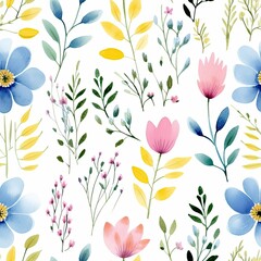 Colorful Flowers on a White Background Seamless Pattern