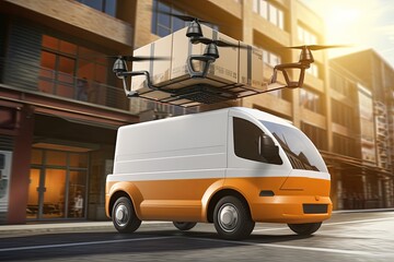 Package drone, renewable energy, smart green tech drone positioning systems artificial intelligence autonomous, unmanned delivery. Environment, deliver parcels packages, future of postal services.