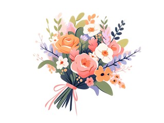 Glamorous flower bouquet modern illustration in flat style on white background, romantic gift