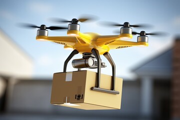 Package drone, renewable energy, smart green tech drone positioning systems artificial intelligence autonomous, unmanned delivery. Environment, deliver parcels packages, future of postal services.