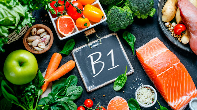 Products that contain vitamin B1. Selective focus.