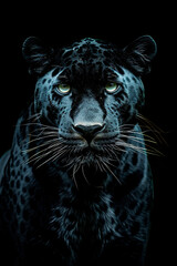 Black panther portrait on a black background. Selective focus.