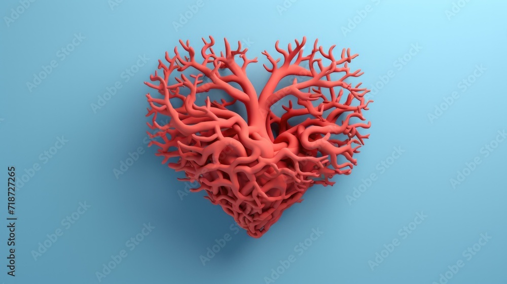 Poster 3d rendering of a human heart with branches. generative ai.