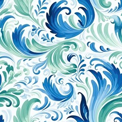Seamless Blue and Green Pattern on White Background
