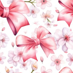 Seamless Pattern of Pink and White Flowers on White Background