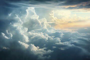 Naklejka premium beautiful blue sunset sky with white cumulus clouds aerial view for abstract background