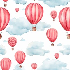 Seamless Pattern of Hot Air Balloons Floating in the Sky