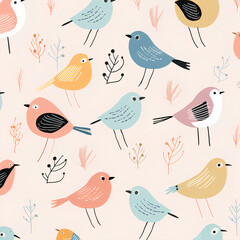 seamless soft colours  background with birds