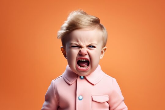 Adorable Toddler In Pink Jacket Throwing A Tantrum