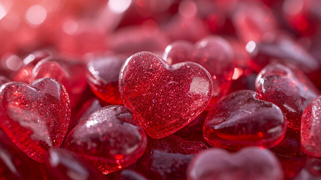 Pile of heart shape candy background concept. Close up image. 