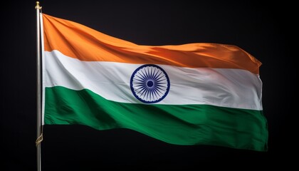 Indian National Flag Waving Proudly on Black Background