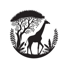 Celestial Giants: Giraffe Silhouette Collection Silhouetted Against the Cosmic Canvas of the Night - Giraffe Illustration - Giraffe Vector  © Vista