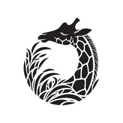 Twilight Tapestry: Giraffe Silhouettes Weaving a Spectacular Display in the Soft Light of Dusk - Giraffe Illustration - Giraffe Vector  © Vista